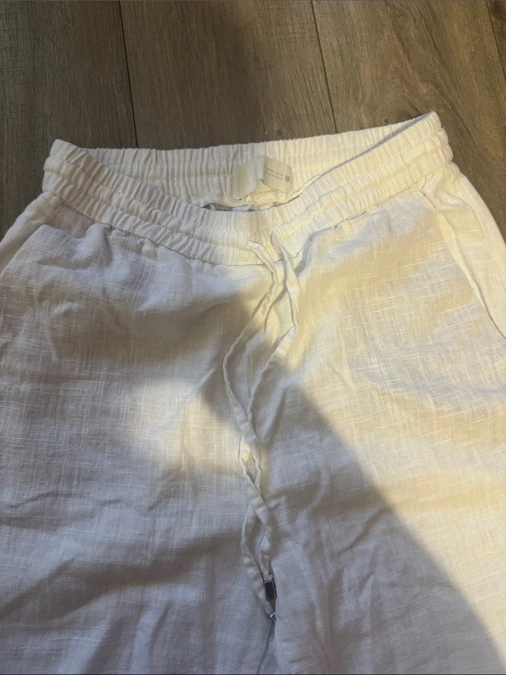Zara White Linen Drawstring Relaxed Chinos